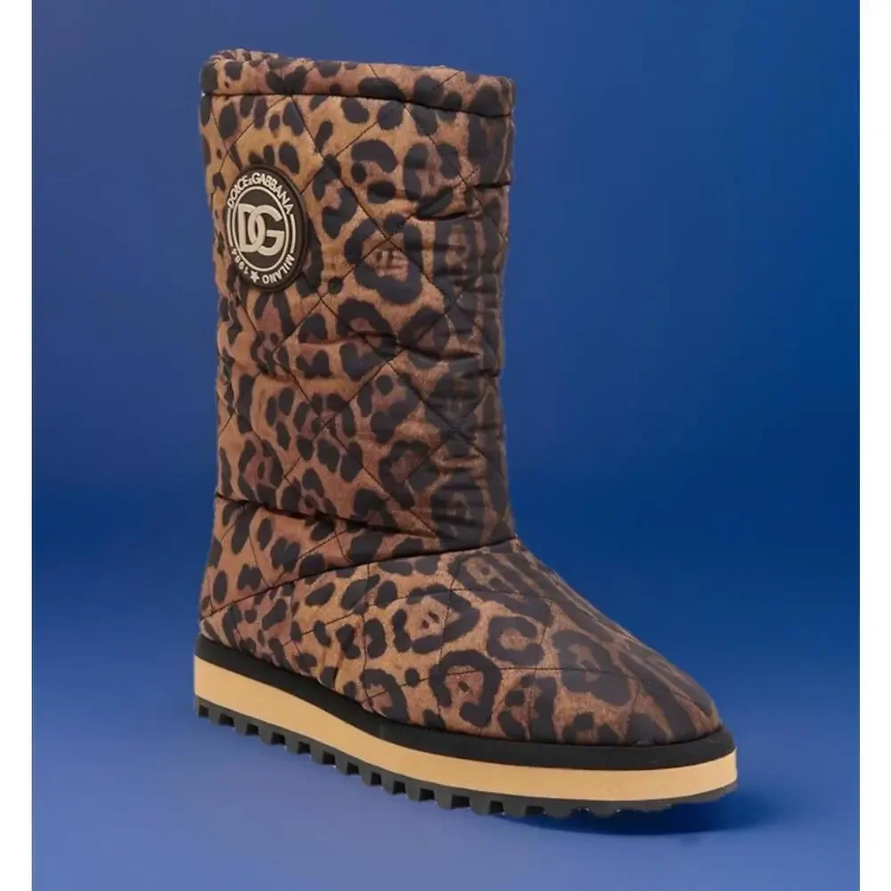 $995 DOLCE & GABBANA City Quilted Leopard-Print Boots Size 44